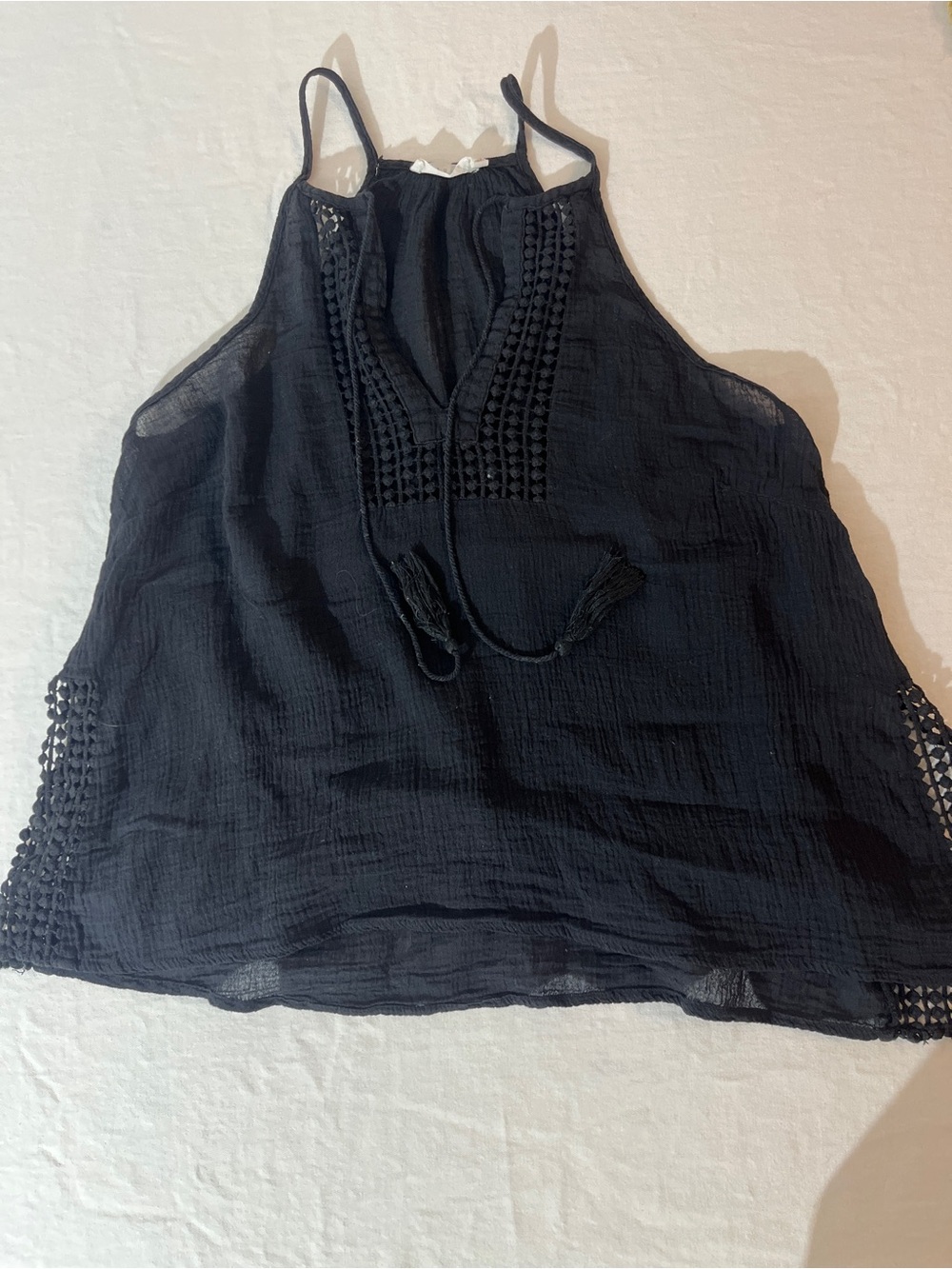 Lush Black Crochet-Trim Halter Camisole